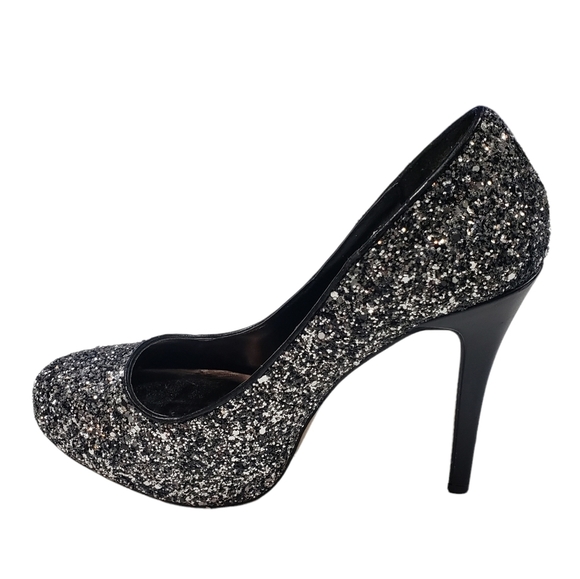 Madden Girl Black Silver Sequin Glitter Platform Heels Sz 9 Evening Party Gothic - Picture 5 of 13